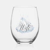 白いダスティーブルーのウェディングドレス（花嫁用） ステムなしワイングラス (裏面)