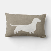 白いダックスフントのシルエットのフェイクなリネンバーラップのスタイル ランバークッション (裏面)