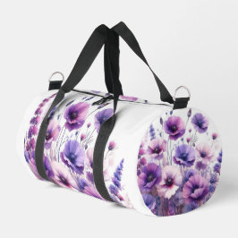 白いダッフルバッグの上の紫のハイビスカスの花 ダッフルバッグ