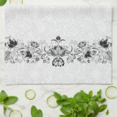 白いダマエレガントスにヴィンテージレースを旋回 キッチンタオル (折り畳み)