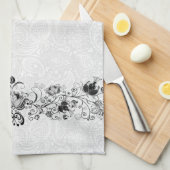 白いダマエレガントスにヴィンテージレースを旋回 キッチンタオル (四つ折り)