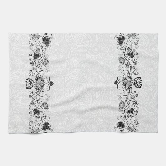 白いダマエレガントスにヴィンテージレースを旋回 キッチンタオル (横)