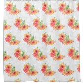 白いダマスクとカラフル花 シャワーカーテン (正面)