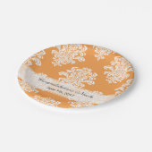 白いダマスクの色の背景 ペーパープレート (アングル)