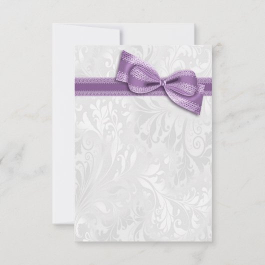 白いダマスク織およびフェイクな弓は感謝していしています サンキューカード (裏面)