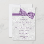 白いダマスク織およびフェイクな弓は日付を救います セーブザデート (裏面)