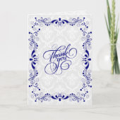 白いダマスク織が付いているエレガントな花のロイヤルブルーのレース サンキューカード (正面)