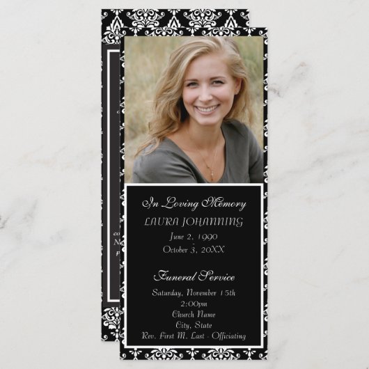 白いダマスク織の葬儀のプログラムか死亡記事 プログラム (正面/裏面)