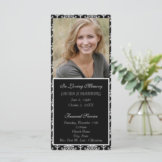 白いダマスク織の葬儀のプログラムか死亡記事 プログラム (スタンド正面)