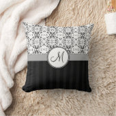 白いダマスク織の黒はモノグラムと縞で飾り、 クッション (ブランケット)