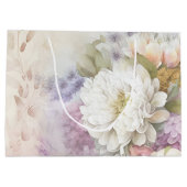 白いダリアに紫と青のアクセント ラージペーパーバッグ (裏面)