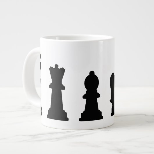 白いチェスの駒 ジャンボコーヒーマグカップ (正面左)