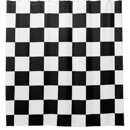 白いチェッカーボードとの黒 シャワーカーテン (正面)
