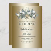 白いチューリップのゴールド結婚式招待状 招待状 (正面/裏面)