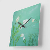 白いチューリップの時計 スクエア壁時計 (傾斜)