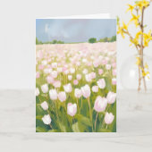 白いチューリップの花畑の絵 カード (黄色い花)