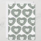 白いチューリップの黒インク画 ハート 緑 結婚式 招待状 (裏面)