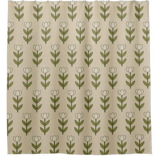 白いチューリップシャワーカーテン シャワーカーテン (正面)