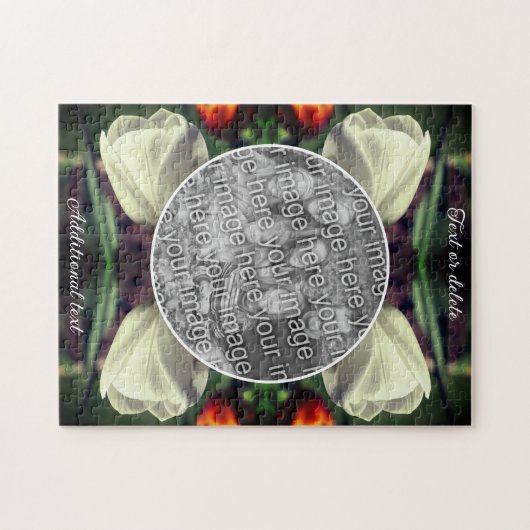 白いチューリップパーソナライズされたの花自分の写真を追加 ジグソーパズル (横)