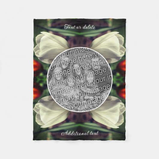 白いチューリップパーソナライズされたの花自分の写真を追加 フリースブランケット (正面)