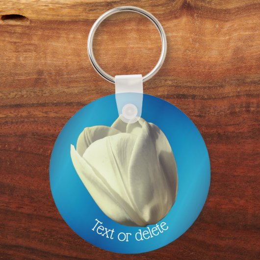 白いチューリップパーソナライズされた花 キーホルダー (正面)