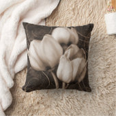 白いチューリップフラワーセピアブラック背景フローラ クッション (ブランケット)