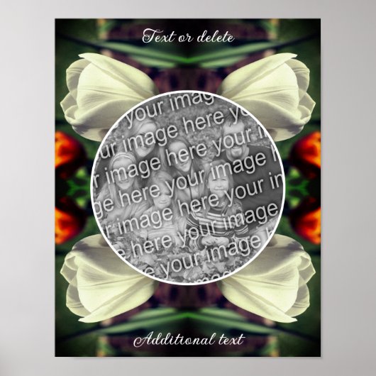 白いチューリップフラワーフレーム自分の写真を作成 ポスター (正面)