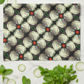 白いチューリップ花の抽象芸術模様 キッチンタオル (折り畳み)