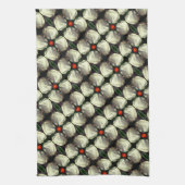 白いチューリップ花の抽象芸術模様 キッチンタオル (縦)