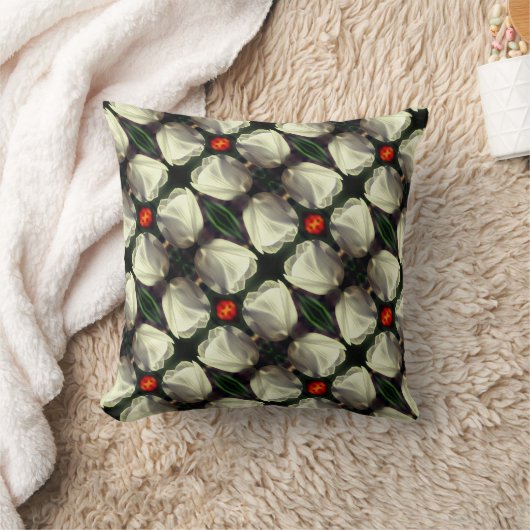 白いチューリップ花の抽象芸術模様 クッション (ブランケット)