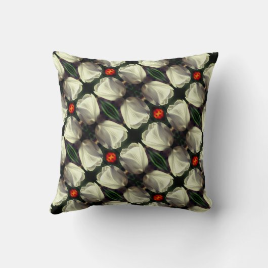 白いチューリップ花の抽象芸術模様 クッション (裏面)