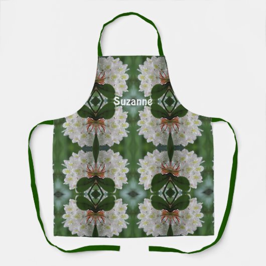 白いツツツジの雨粒のパーソナライズされた花 エプロン (正面)