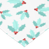 白いティール(緑がかった色)のヒイラギの群葉の赤い果実のクリスマス テーブルクロス (アングル)