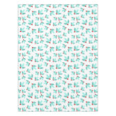 白いティール(緑がかった色)のヒイラギの群葉の赤い果実のクリスマス テーブルクロス (正面)