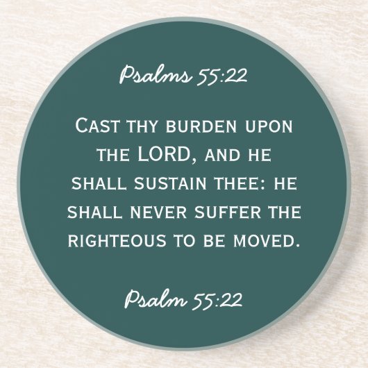 白いテキストの聖書の道の賛美歌の55:22 コースター (正面)