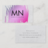 白いテクスチャとシックなモノグラムでブラシ仕上げピンク 名刺 (正面/裏面)