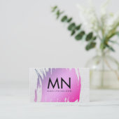 白いテクスチャとシックなモノグラムでブラシ仕上げピンク 名刺 (スタンド正面)