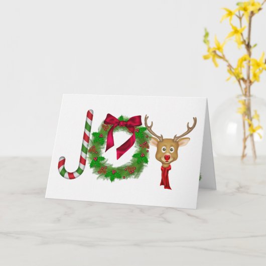 白いテクスチャのクリスマスジョイ カード (黄色い花)