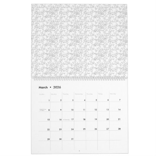 白いテクスチャの背景に微妙な織り込み模様の カレンダー (3月 2026)