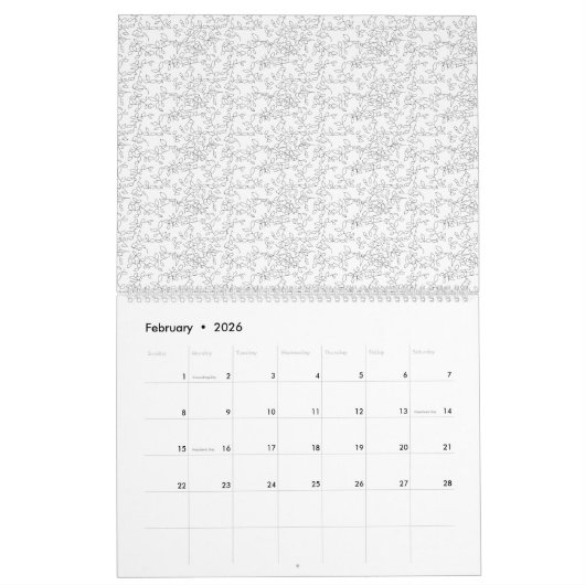 白いテクスチャの背景に微妙な織り込み模様の カレンダー (2月 2026)