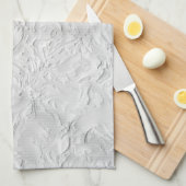 白いテクスチャ付き石、モノクロ抽象芸術アート キッチンタオル (四つ折り)