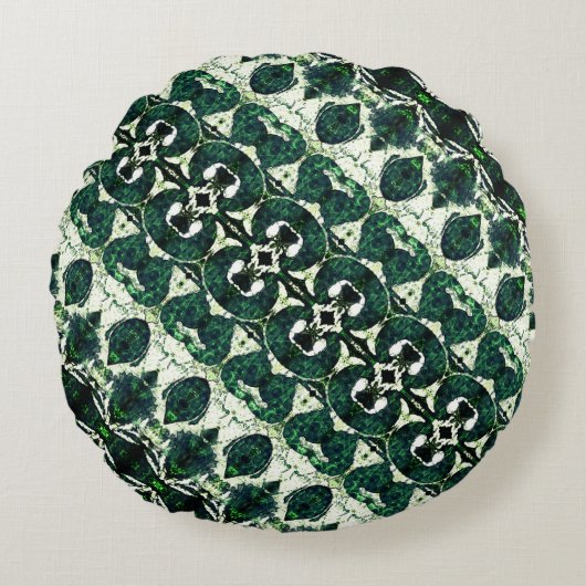 白いテクスチャtの下で繰り返し荒いエメラルドグリーン ラウンドクッション (正面)
