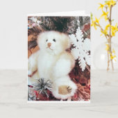 **白いテディが聖降誕祭お目出度う!** カード (黄色い花)