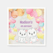 白いテディベアの誕生日紙ナプキン スタンダードカクテルナプキン (正面)
