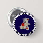 白いテディベア、白い円のフレーム、 缶バッジ (正面&裏面)