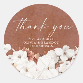 白いテラコッタの花 ボーホーエレガント サンクス ラウンドシール