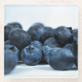 白いテーブルの青い果実 ガラスコースター