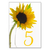 白いテーブル番号の上の黄色のひまわり テーブルナンバー (正面)