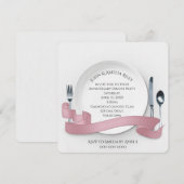 白いディナープレートのアニバーサリーパーティー 招待状 (正面/裏面)