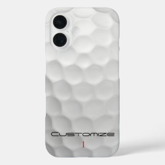 白いディンプルゴルフボールのテクスチャー カスタムネームとナンバー iPhone 16ケース